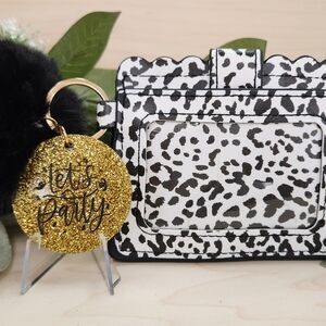 Wallet Keychain & Puff with Laser Engraved Charm - "Let's Party"